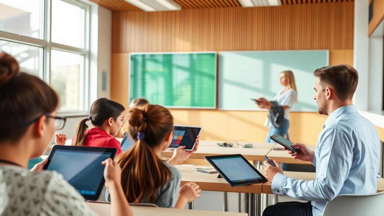 University library with students studying on laptops